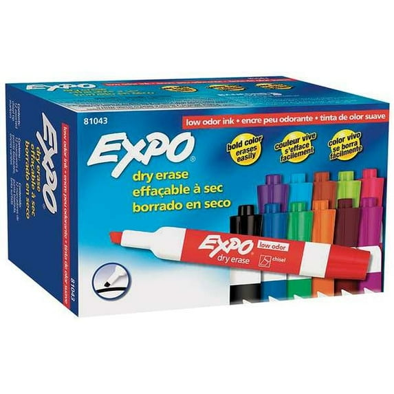 1Pack Expo 81043 Dry Erase Marker Set, Chisel Tip, Assorted Colors PK12 Low Odor
