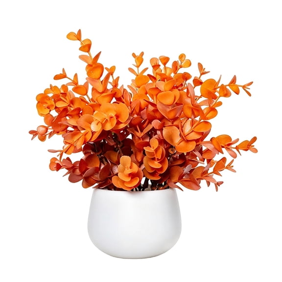 1pcs Small Fall Plant Fake Eucalyptus Potted Decor,Fall Bathroom Table Decor,Artificial Faux Autumn Plants in White Pots,Harvest Decorations for Home Farmhouse Shelf Desk Bedroom Office