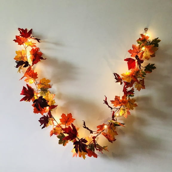 1Pack Fall Maple Leaf Garland with Lights 66.93 Inch Artificial Leaves Hanging Vine Garland for Home Thanksgiving Mantle Decorations for Autumn Wedding Fireplace Party Christmas Decor (B)