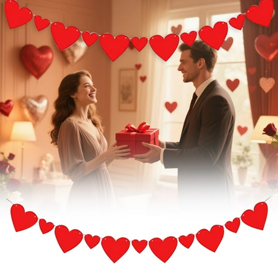 1Pack Felt Heart Valentine’s Day Garland Banner,Valentine's Day Felt Banner,Happy Valentines Day Banner,Pre-Strung Valentines Decorations - Valentine's Day Outdoor Indoor Home Hanging Decor,B
