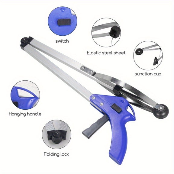 1Pack Foldable Reacher Grabber Tool, Long 32" Foldable Extender Gripper Tool, Suction Cups for Precise Work, Claw Trash Garbage Picker, Garden Nabber, Mobility Aid Pick Up Tool