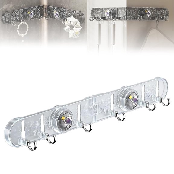 1Pack Foldable Suction Corner Multi-Hook Rack, Upgrade Waterproof Rust-Resistant No-Drill Wall Organizer for Bathroom Shower Kitchen