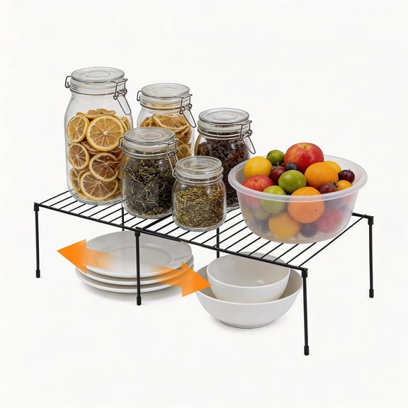 1Pack Freezer Shelf Organizer, Expandable Shelf for Cabinet Adjustable Kitchen Cabinet Organizer Cabinet Shelves Spice Rack with Scratch Resistant Feet for Counter Pantry Dish Spice Cupboards