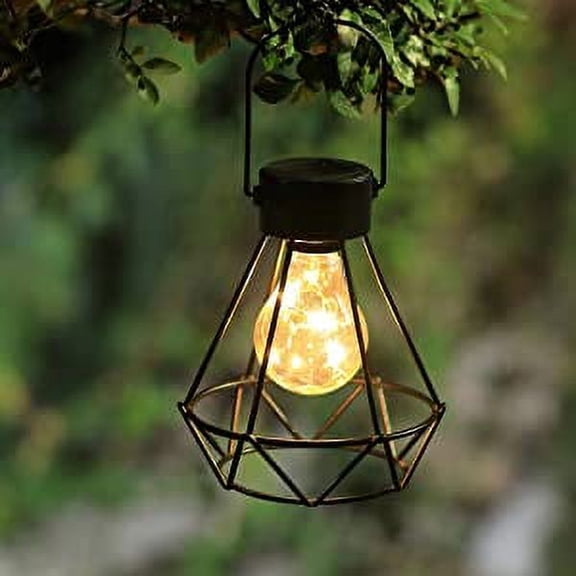 1Pack Hanging Solar Lights, Outdoor Solar Powered Tabletop Lanterns with LED Copper Lights Blub, Waterproof Solar Lantern with Handle for Yard, Lawn, Patio, Garden Decoration, Warm White