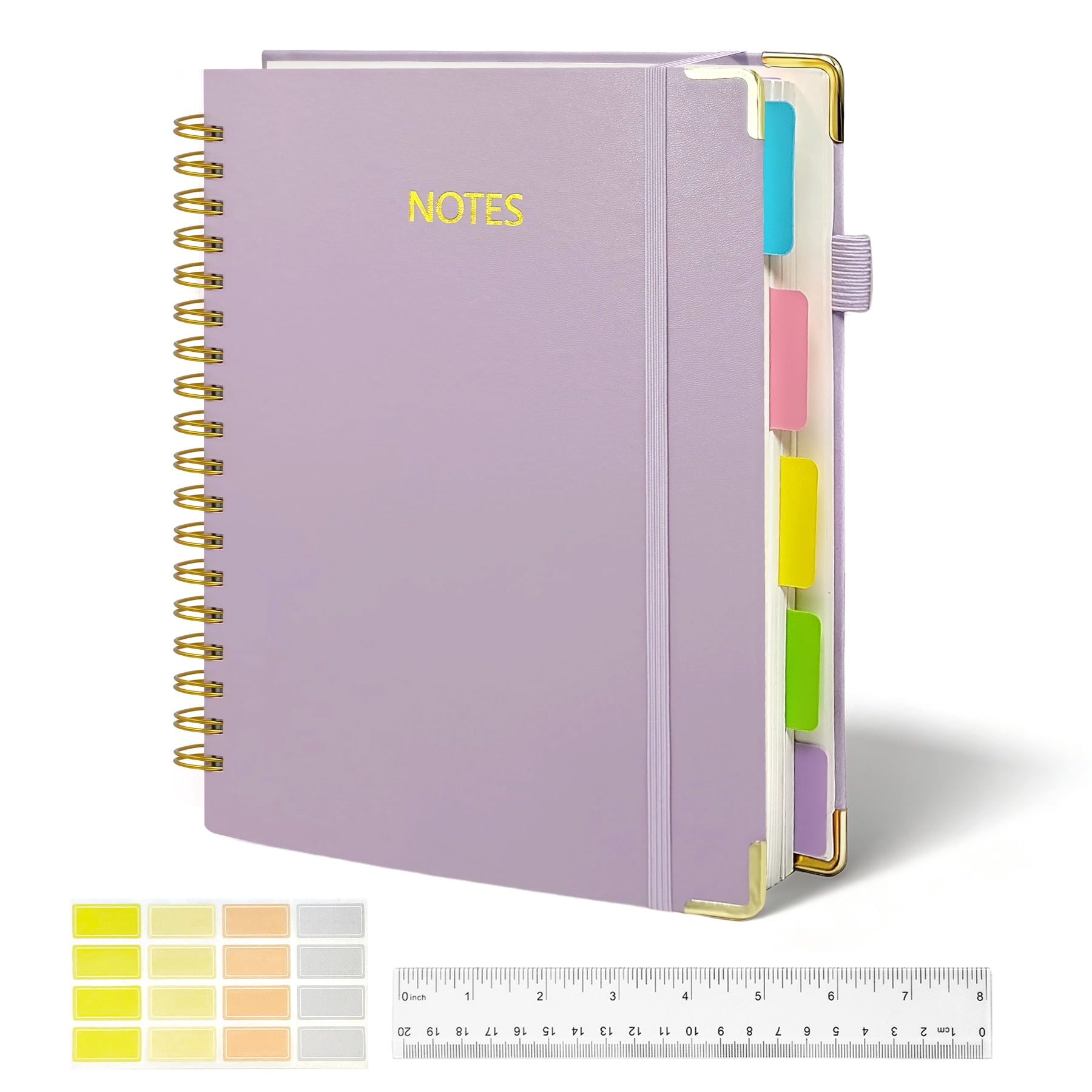 1Pack Hardcover Spiral Notebook with Tab, Ruler &  Removable Dividers, 300 Pages 8"x10" Large B5 Faux Leather Notebooks, 5 Subject Notebook College Ruled for Work, Home (Purple)