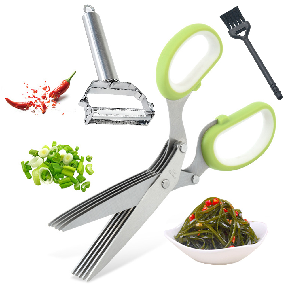 WE-SAVOUR Herb Scissors with 5 blades - Herb Cutter - Herb Chopper -  Shredder Scissors - Herb Shears - Herb Cutting Scissors - Herb Mincer -  Cilantro Chopper - Cilantro Cutter - Fringe Scissors