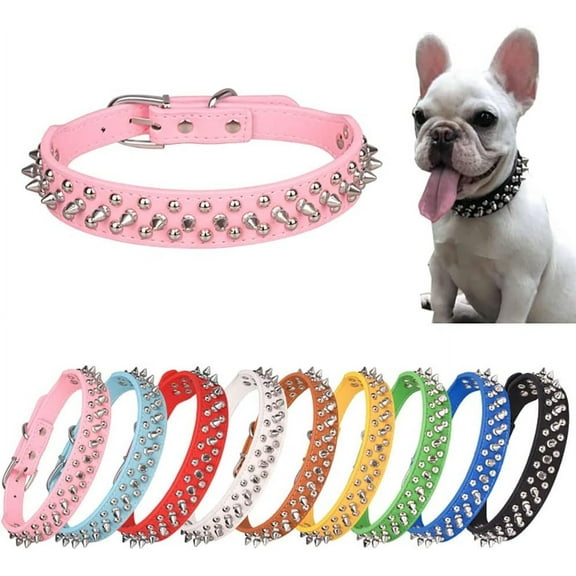 1Pack Hot Pink Cat Collar Spiked, Mushrooms Rivet Spike Dog Collar Anti-Bite Studded Protective Pet Neck Faux Leather Female Puppy Collars for XXS, XS, Small, Medium, Large, Dogs Kitten Goat