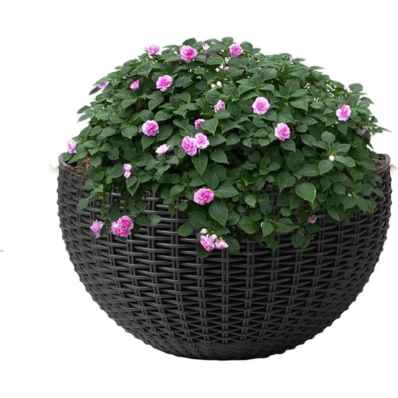 1Pack Imitation Rattan Wall Hanging Flower Pot, Wall Hanging Flowers Planter, European Style Semicircle Plant Baskets, No-Drill Flower Basket Decorations for Home Cafe Restaurant（No plants）