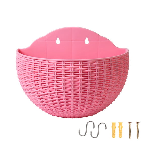 1Pack Imitation Rattan Wall Hanging Planter,Semicircle Plastic Plant Baskets Container Flower Pot with Drainage and Hooks for Balcony Fence Wall Indoor Outdoor Home Office Decoration Gift