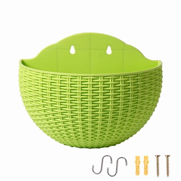 1Pack Imitation Rattan Wall Hanging Planter,Semicircle Plastic Plant Baskets Container Flower Pot with Drainage and Hooks for Balcony Fence Wall Indoor Outdoor Home Office Decoration Gift
