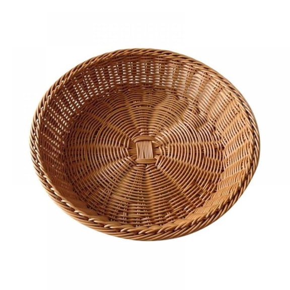 1Pack Imitation Rattan Woven Bread Baskets, 9.84 Inch Poly Wicker Fruit Baskets for Food Serving, Display, Vegetables, Home Kitchen, Restaurant, Outdoor, Brown Round