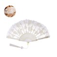 thumbnail image 1 of 1Pack Lace Handheld Chinese Folding Fan,QZS Potable Women Foldable Fan with Rose Pattern for Party Wedding Church Dancing,White, 1 of 6
