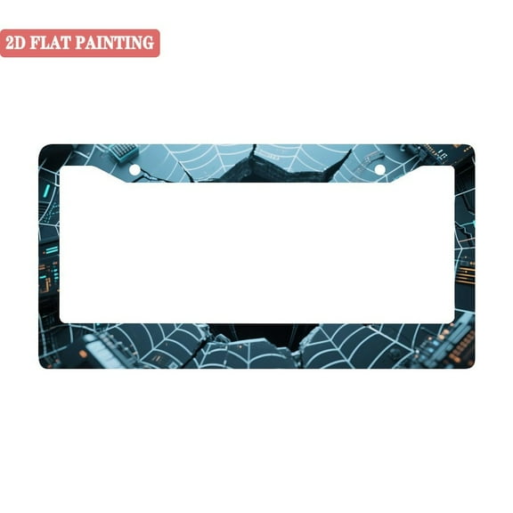 1Pack License Plate Frames with Futuristic Cyberpunk Spider Web Pattern Design Includes Screws & Caps Full Accessories Included Size 6. 3x12. 2inch(16x31cm)