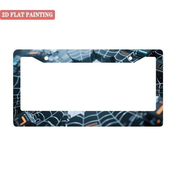 1Pack License Plate Frames with Futuristic Cyberpunk Spider Web Pattern Design Includes Screws & Caps Full Accessories Included Size 6. 3x12. 2inch(16x31cm)