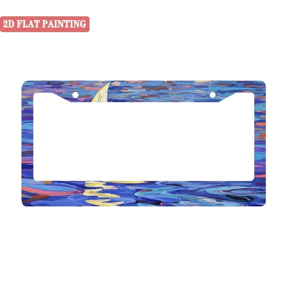 1Pack License Plate Frames with Blue Sea and Sailboat Pattern Includes Screws & Caps Full Accessories Included Size 6.3x12.2inch(16x31cm)