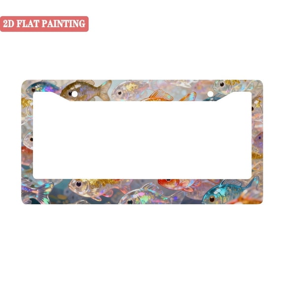 1Pack License Plate Frames with Colorful Iridescent Fish Pattern Includes Screws & Caps Full Accessories Included Size 6.3x12.2inch(16x31cm)