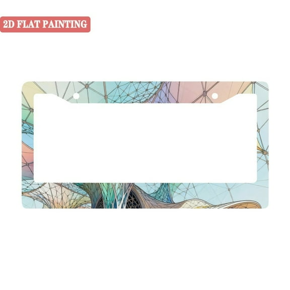 1Pack License Plate Frames with Geometric Architecture Web Pattern Includes Screws & Caps Full Accessories Included Size 6.3x12.2inch(16x31cm)
