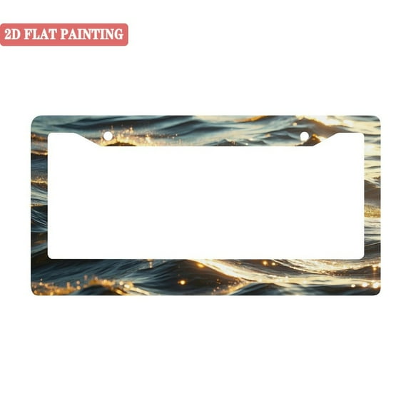 1Pack License Plate Frames with Golden Sparkling Ocean Waves Pattern Includes Screws & Caps Full Accessories Included Size 6.3x12.2inch(16x31cm)