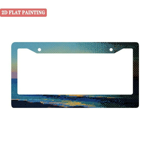 1Pack License Plate Frames with Pixel Art Ocean Sunset Pattern Includes Screws & Caps Full Accessories Included Size 6.3x12.2inch(16x31cm)