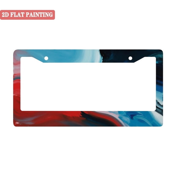 1Pack License Plate Frames with Red and Blue Abstract Paint Pattern Includes Screws & Caps Full Accessories Included Size 6.3x12.2inch(16x31cm)
