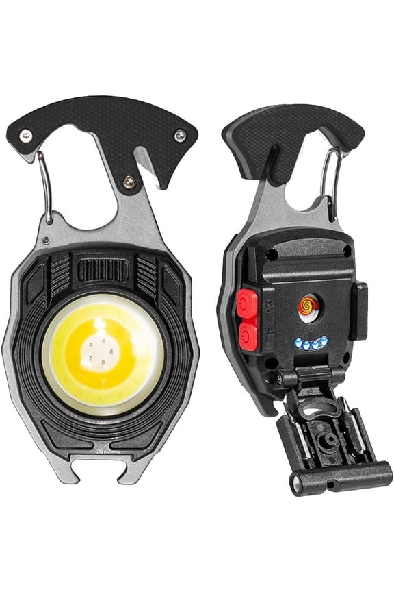 1Pack Multi Tool Keychains with Electric Lighter, Seat Belt Cutter, Screwdriver, Light, Screwdriver, Whistle, 7 Lighting Modes, 1000 Lumens for Hiking, Outdoor, Survival Tool