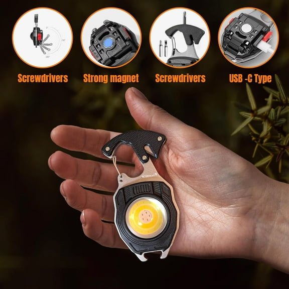 1Pack Multifunction Keychain Flashlight with Seat Belt Cutter, Screwdriver Bottle Opener, LED Flashlight, Screwdriver for Outoor Hiking Fishing, also Lighter, Survival Tool