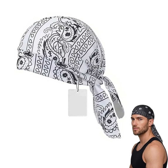 1Pack Paisley Cooling Headscarf Cap Set Bandana Beanie, Breathable, Adjustable Straps (White)