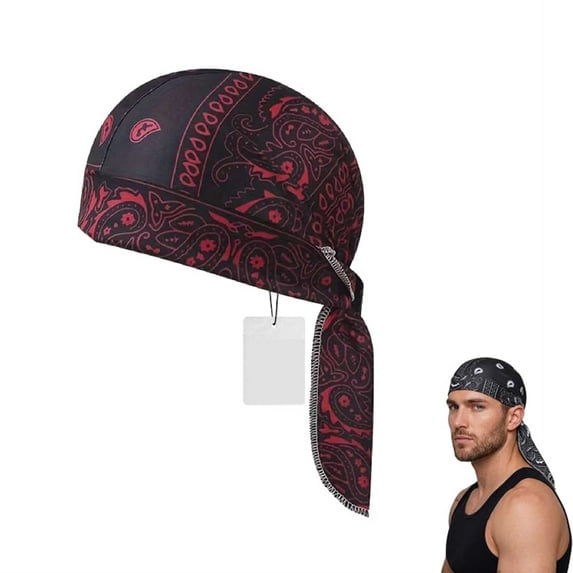 1Pack Paisley Cooling Headscarf Cap Set Bandana Beanie, Breathable, Adjustable Straps (Wine)