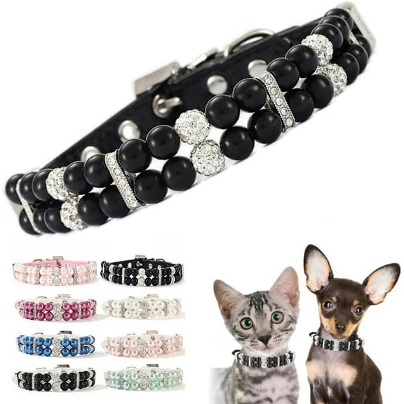 1Pack Pearl Dog Collar,Bling Rhinestone Crystal Luxury Beaded Puppy Necklace Fancy Pretty Cute Small Dog Collars Diamond Jewel for XXS XS Small Medium Female Girls Kitten Pet