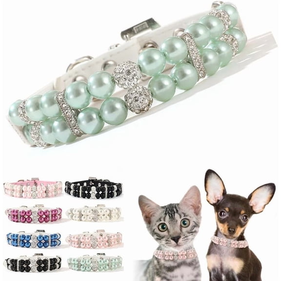 1Pack Pearl Dog Collar,Bling Rhinestone Crystal Luxury Beaded Puppy Necklace Fancy Pretty Cute Small Dog Collars Diamond Jewel for XXS XS Small Medium Female Girls Kitten Pet