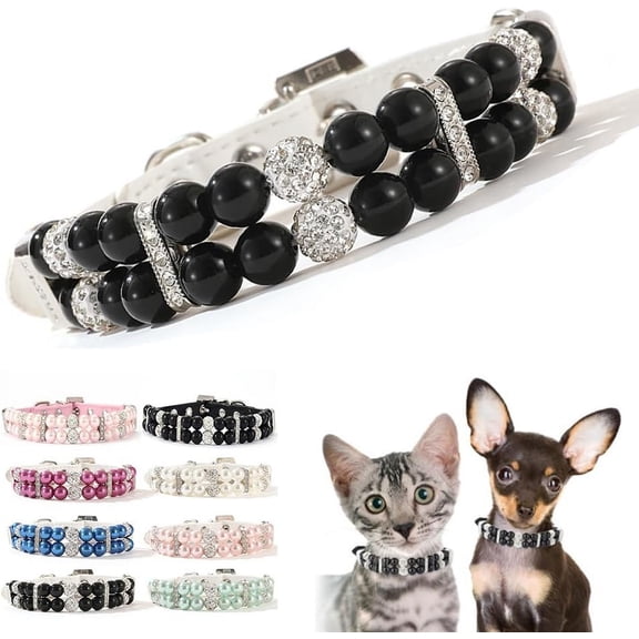 1Pack Pearl Dog Collar,Bling Rhinestone Crystal Luxury Beaded Puppy Necklace Fancy Pretty Cute Small Dog Collars Diamond Jewel for XXS XS Small Medium Female Girls Kitten Pet