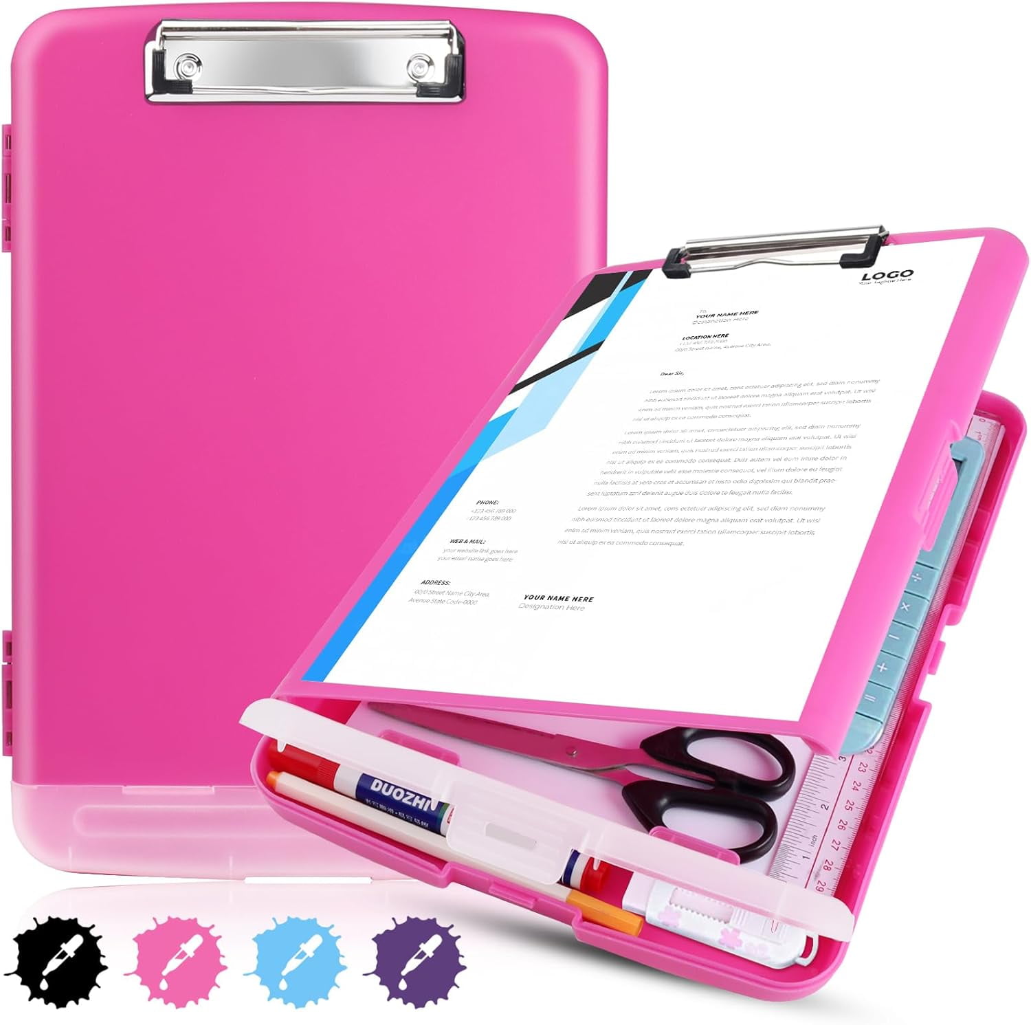Plastic Clipboard With Storage & Pen Holder - A4 Heavy Duty Nursing Office School Clipboard