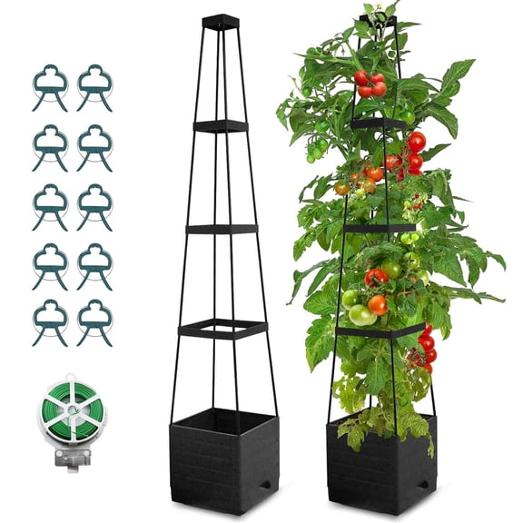 1Pack Raised Garden Bed Planter Box with Trellis, 57" Self-Watering Tomato Cage Planters for Climbing Plants Vegetable Vine Flowers Outdoor & Indoor (57x9.8x9.8IN)