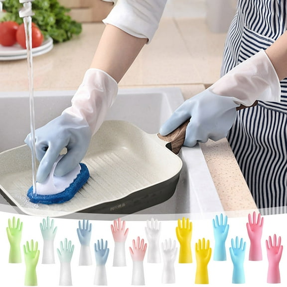 1Pack Reusable Rubber Gloves for Dishwashing Cleaning Bleaching, Grippy Latex Dish Washing Gloves with Flocked Cotton Liner, Water Resistant Household Gloves for Kitchen Bathroom, Medium