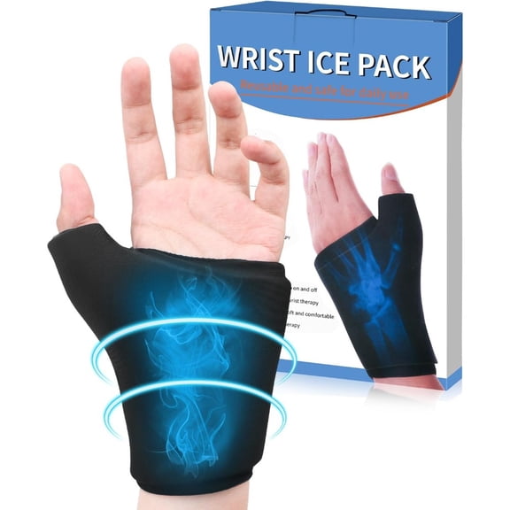 1Pack Reusable Soft Gel Glove for Wrist and Hand, Hot Cold Compression Wrap with Adjustable Strap, Thumb Support Sleeve for Men and Women