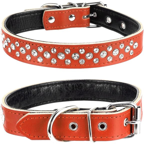 1Pack Rhinestone Dog Collar, Adjustable Cute Dazzling Sparkling Soft Leather Dog Collar Crystal Diamond Pet Dog Puppy Collar (M, Brown)