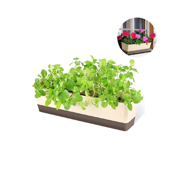 1Pack Self Watering Planter Pot,12x3.8x4.6In Resuable Window Box Planter for Home,QZS Rectangle Vegetable Box with Tray for Patio,Garden