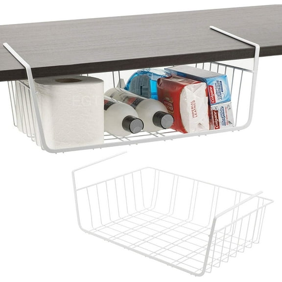 1Pack Under Shelf Basket, Durable Metal Wire Rack Hanging Shelf Storage Basket, Under Cabinet Organizer Shelf for Kitchen/Pantry/Bathroom/Desk - (White)