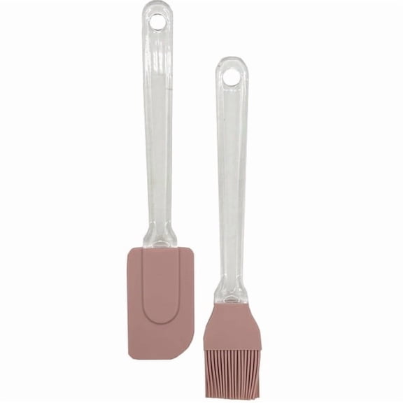 1Pack Silicone Basting Brush and Spoon Spatula Set with BPA Free Construction, Transparent Plastic Handles for Baking, Mixing, Stirring, Glazing and Everyday Kitchen Use, Pink