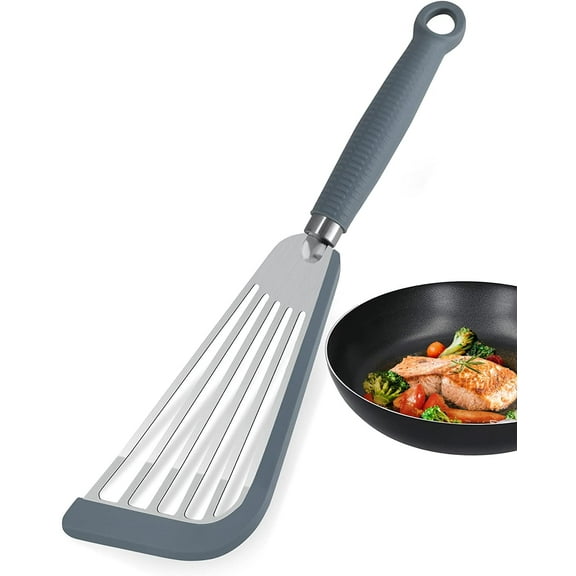 1Pack Silicone Fish Spatula For Nonstick Cookware, Slotted Spatula Turner with Heat Resistant Silicone Handle for Cooking, Frying Fish, Eggs, Steak - Grey