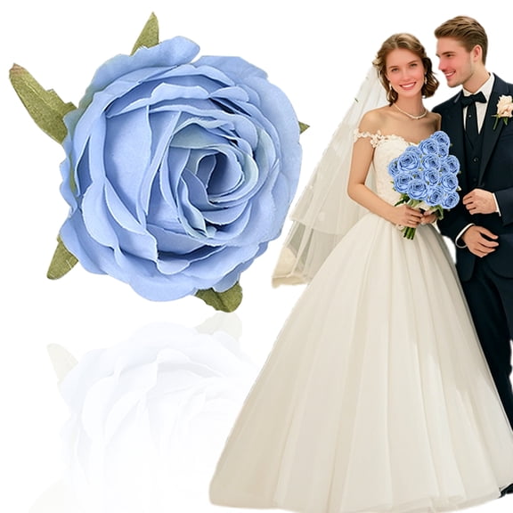 1Pack Silk Single Rose Flower Head - Realistic Artificial Rose for Wedding Corsage, Hairpiece, Bride Bouquet, Diy Floral Arrangements, Mother's Day Gift,Blue Mothers Day Decorations