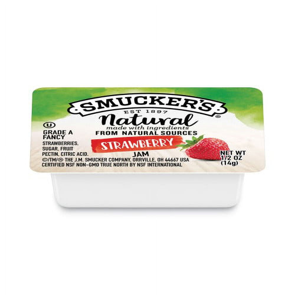 1Pack Smucker's Smuckers 1/2 Ounce Natural Jam, 0.5 oz Container, Strawberry, 200/Carton (8201)