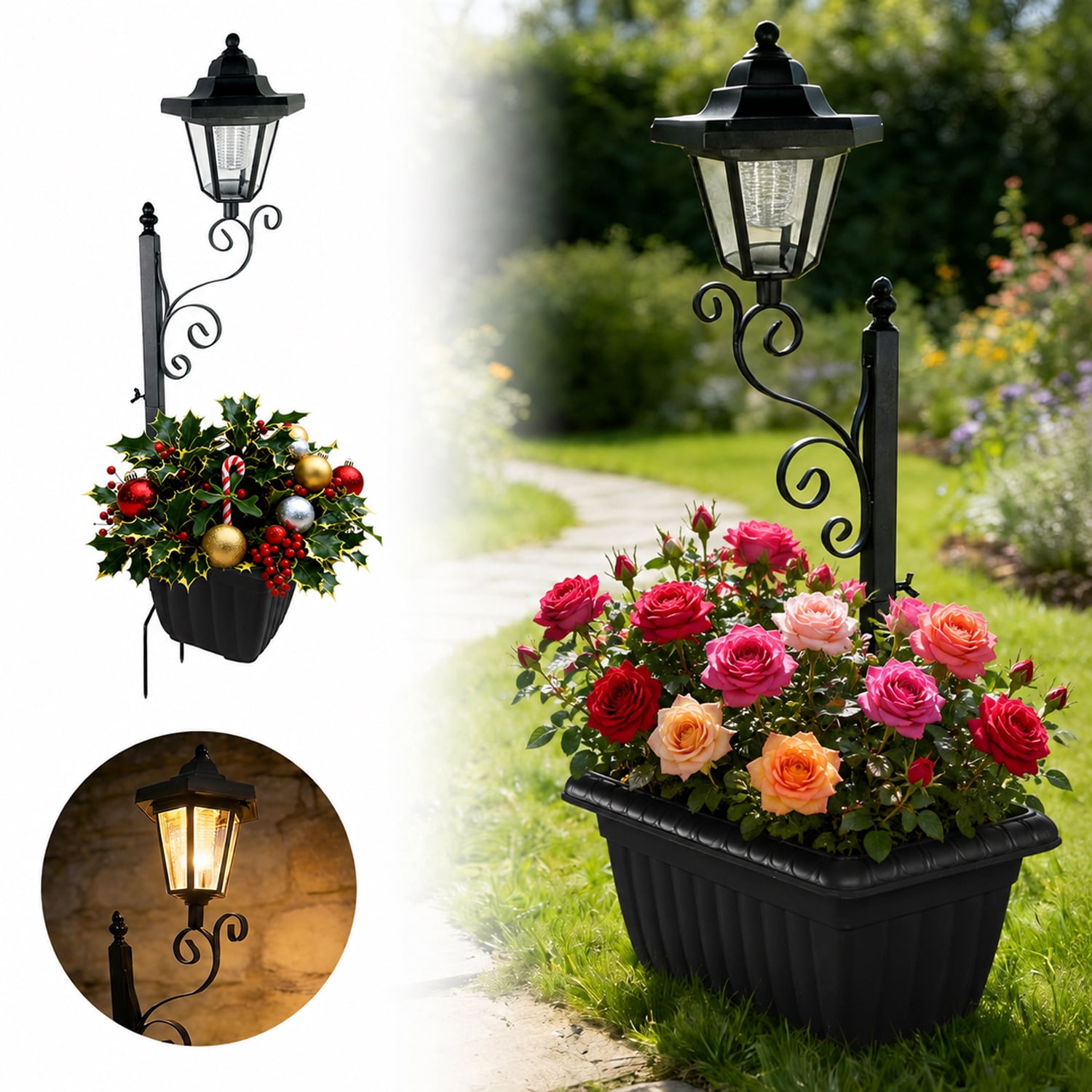 1Pack Solar Lamp Post with Planter,Solar Planter Lights with Ground ...