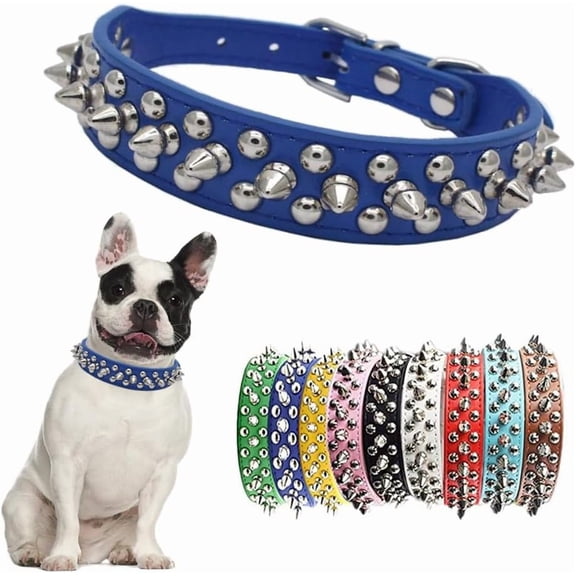 1Pack Spiked Dog Collar,Mushroom Rivet Spike Puppy Collars Girls Boys Leather Studded Cat Collar Metal Buckle for XXS XS Small Medium Large Terrier Breed