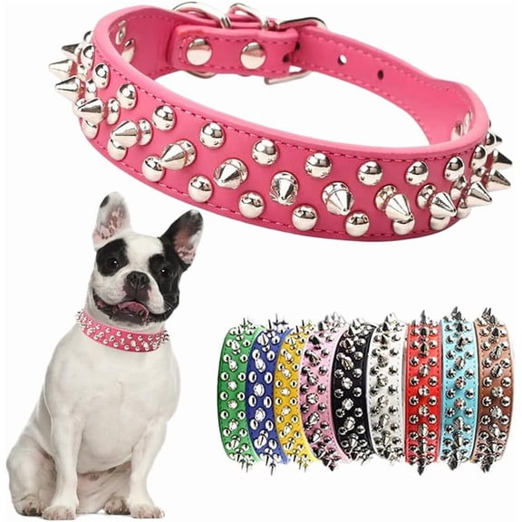 1Pack Spiked Dog Collar,Mushroom Rivet Spike Puppy Collars Girls Boys Leather Studded Cat Collar Metal Buckle for XXS XS Small Medium Large Terrier Breed