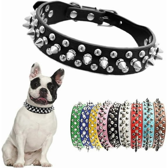 1Pack Spiked Dog Collar,Mushroom Rivet Spike Puppy Collars Girls Boys Leather Studded Cat Collar Metal Buckle for XXS XS Small Medium Large Terrier Breed