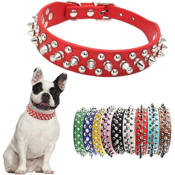 1Pack Spiked Dog Collar,Mushroom Rivet Spike Puppy Collars Girls Boys Leather Studded Cat Collar Metal Buckle for XXS XS Small Medium Large Terrier Breed