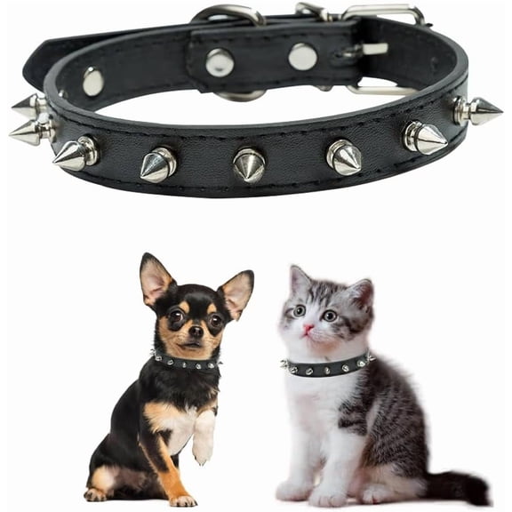 1Pack Spiked Dog Collar for Small Dogs,Anti-Bite Yellow Dog Collar，Protective Pet Neck Pu Leather Chihuahua Collar for Xs Small Medium Large Boy Dogs Male Cats