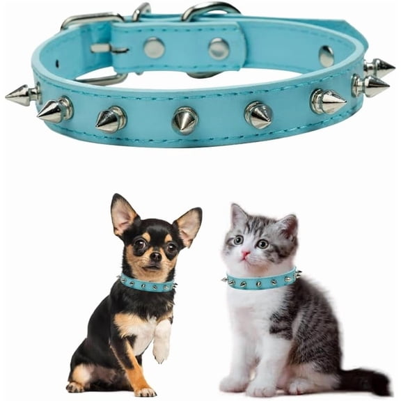 1Pack Spiked Dog Collar for Small Dogs,Anti-Bite Yellow Dog Collar,Protective Pet Neck Pu Leather Chihuahua Collar for Xs Small Medium Large Boy Dogs Male Cats