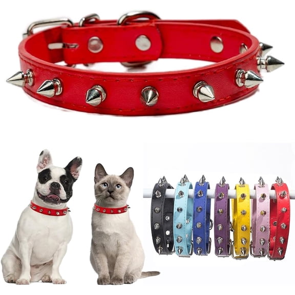 1Pack Spiked Dog Collar for Small Dogs,Mushrooms Rivet Spike Cat Collar Female Girls Soft Pu Leather Studded Spiked Puppy Collars Adjustable for XS S M Pet Collars Male Boys Kitten